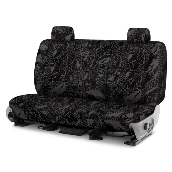 Coverking® - Designer Printed Neosupreme 1st Row Graphic Tire Tracks Charcoal Custom Seat Covers