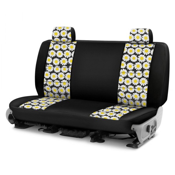 Coverking® - Designer Printed Neosupreme 3rd Row Nature Daisy Black Background Custom Seat Covers