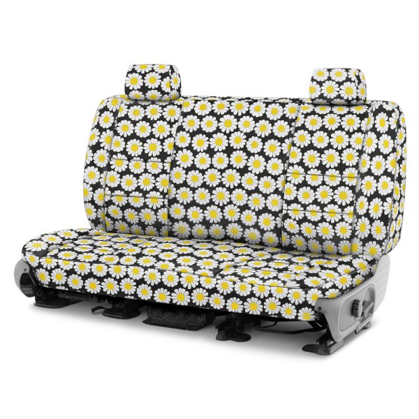 Coverking® - Designer Printed Neosupreme 2nd Row Nature Daisy Black Background Custom Seat Covers
