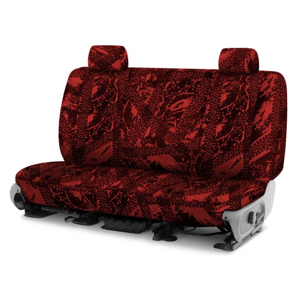 Coverking® - Designer Printed Neosupreme 2nd Row Graphic Tire Tracks Red Custom Seat Covers