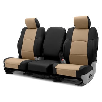 Coverking® - Premium Leatherette 1st Row Black & Cashmere Custom Seat Covers