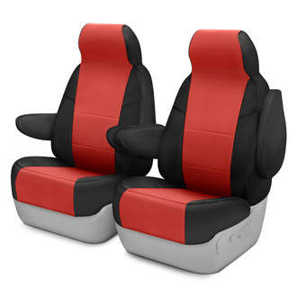Coverking® - Premium Leatherette 1st Row Black & Red Custom Seat Covers
