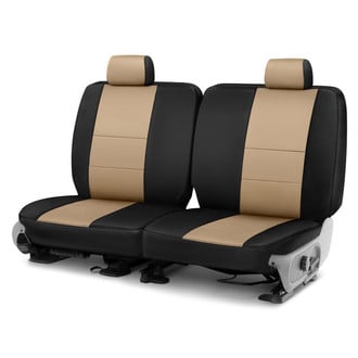 Coverking® - Premium Leatherette 1st Row Black & Cashmere Custom Seat Covers