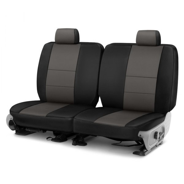  Coverking® - Premium Leatherette 1st Row Black & Charcoal Custom Seat Covers