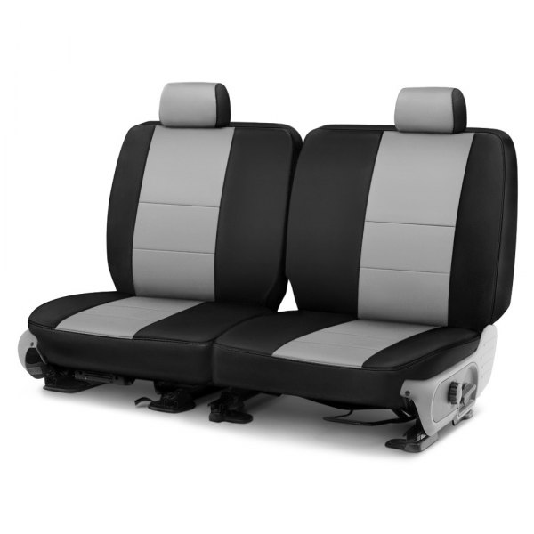  Coverking® - Premium Leatherette 1st Row Black & Light Gray Custom Seat Covers