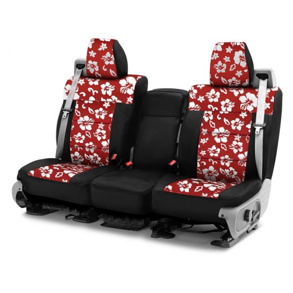 Coverking® - Neosupreme 1st Row Black & Red Hawaiian Custom Seat Covers