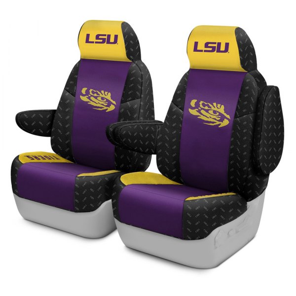 Coverking® - Licensed Collegiate 1st Row Custom Seat Covers with Louisiana State University Logo