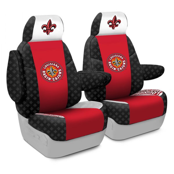 Coverking® - Licensed Collegiate 1st Row Custom Seat Covers with Louisiana at Lafayette University Logo