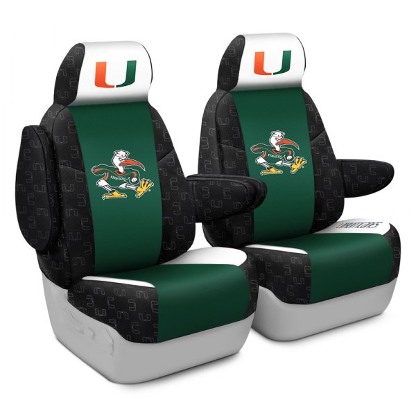 Coverking® - Licensed Collegiate 1st Row Custom Seat Covers with Miami Logo