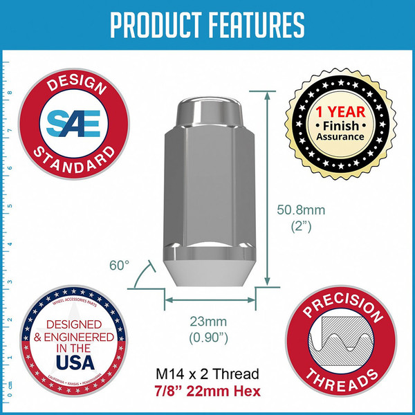 Coyote Accessories® 13K673 - Chrome Cone Seat Acorn Bulge Lug
