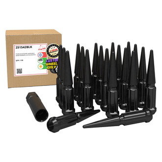 Coyote Accessories® - Black Cone Seat Spline Spiked Lug Wheel Installation Kit With Valve Stems