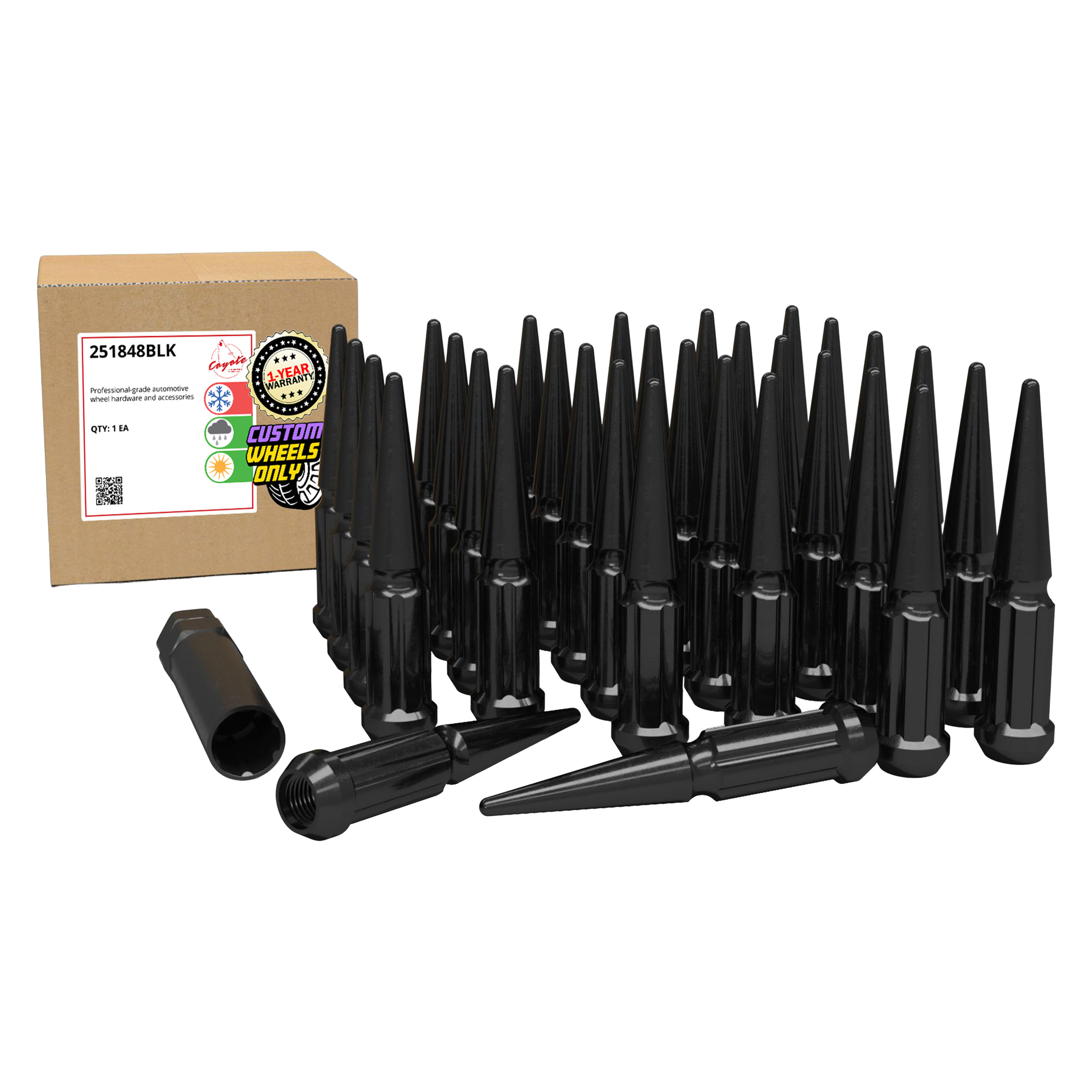 Coyote Accessories® 251848BLK - Black Cone Seat Spline Spiked Lug