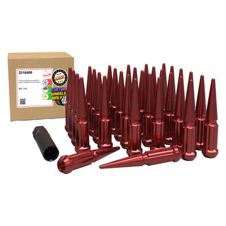 Coyote Accessories® - Red Cone Seat Spline Spiked Lug Wheel Installation Kit With Valve Stems