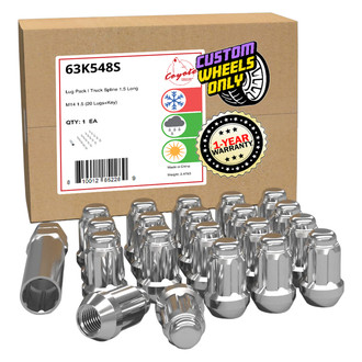 Coyote Accessories® - Chrome Cone Seat Spline (6 Sided) Lug Wheel Installation Kit w/o Valve Stems