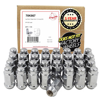 Coyote Accessories® - Chrome Cone Seat Acorn Bulge Lug Wheel Installation Kit w/o Valve Stems