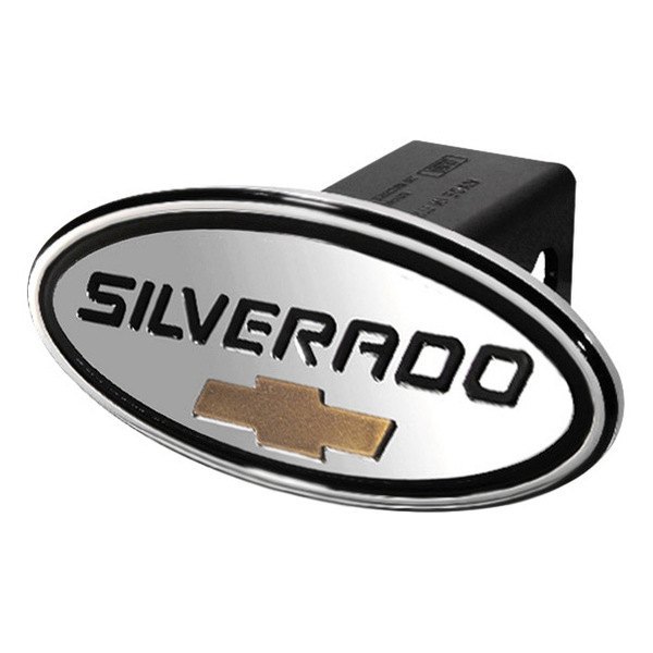 DefenderWorx® - Oval Hitch Cover with Black Silverado Logo and Chevy Bowtie