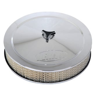 Demon Carburetion® 786004 - Flat Base Round White Steel Chrome Air Cleaner Assembly (14")