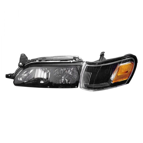 Depo® - Diamond Design Driver and Passenger Side Black Headlights with Parking and Signal Lamp, Toyota Corolla