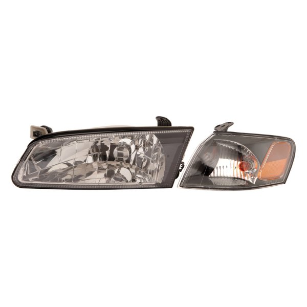 Depo® - Driver and Passenger Side Black Euro Headlights with Turn Signal Light, Toyota Camry