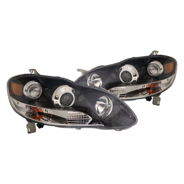 Depo® - Driver and Passenger Side Black Projector Headlights, Toyota Corolla