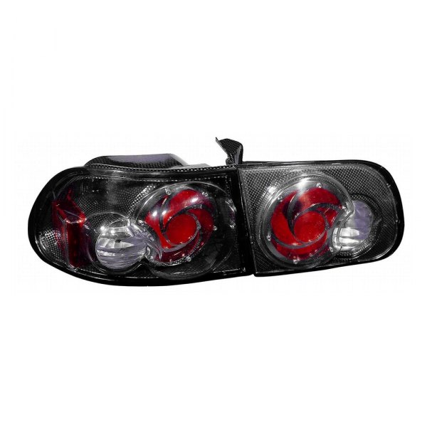 Depo® - Carbon Fiber/Red Euro Tail Lights, Honda Civic