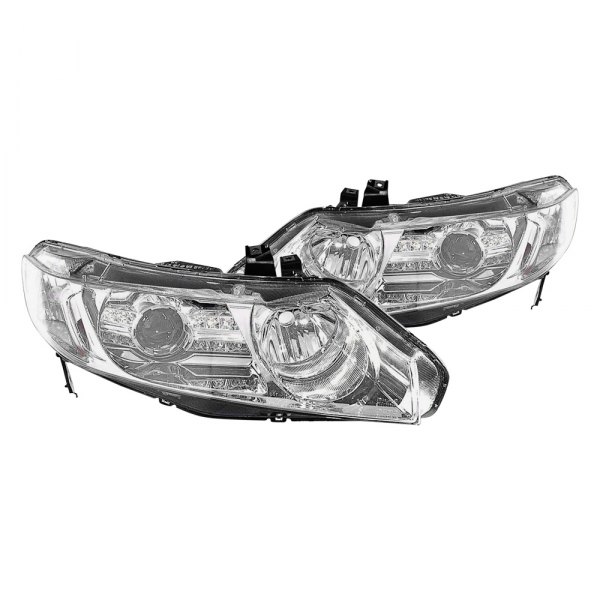 Depo® - Driver and Passenger Side Chrome Projector Headlights with LEDs