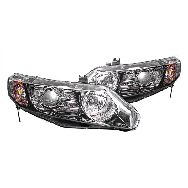 Depo® - Driver and Passenger Side Black Projector LED Headlights