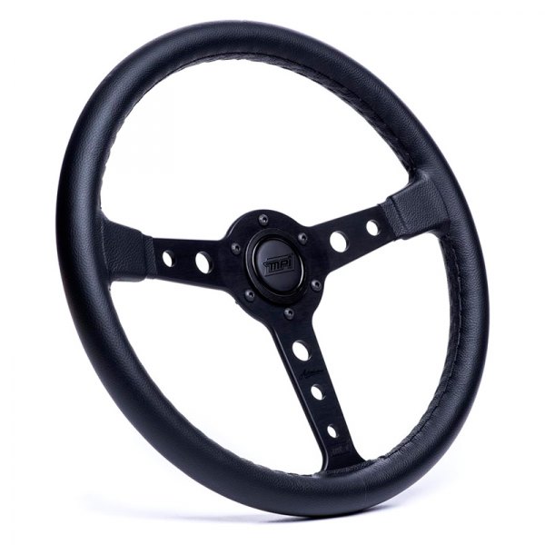 Detroit Speed & Engineering® - Leather Steering Wheel with Black Spokes