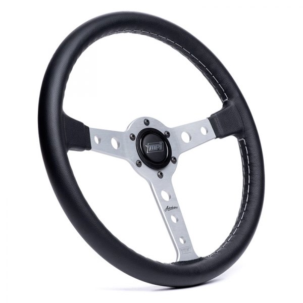 Detroit Speed & Engineering® - Leather Steering Wheel with Silver Spokes