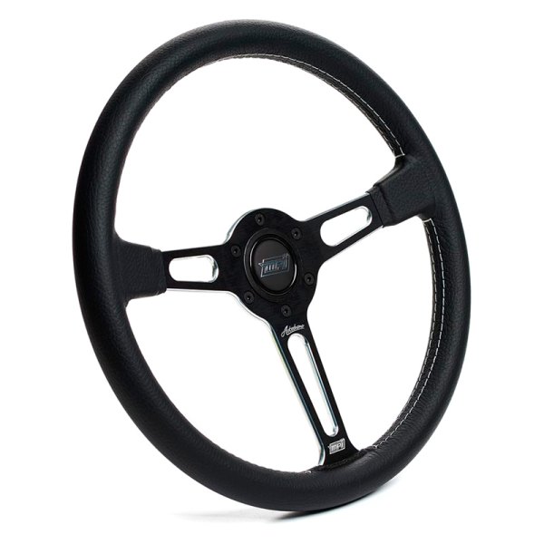Detroit Speed & Engineering® - Leather Steering Wheel with Black Spokes and Post Machined Accents