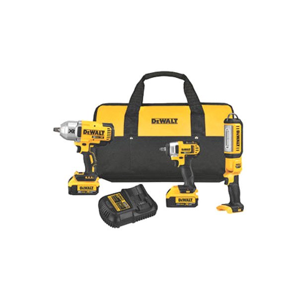 DeWALT® - 20 V Cordless 4.0 Ah Li-ion 3-Tool Combo Kit (Power Impact Wrench, Work Light)