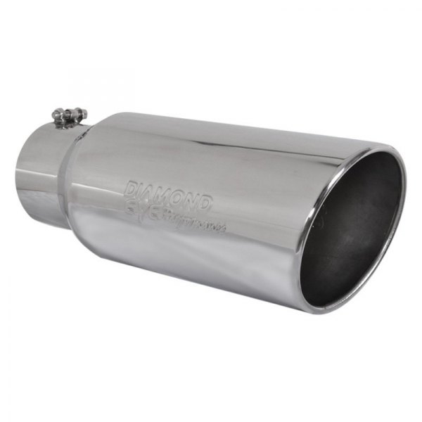 Diamond Eye® - 409 SS Round Rolled Edge Angle Cut Polished Exhaust Tip