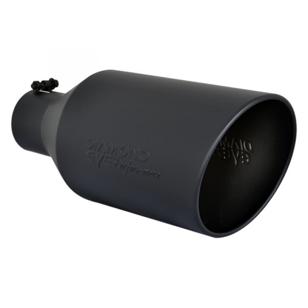 Diamond Eye® - 304 SS Round Rolled Edge Angle Cut Black Powder Coated Exhaust Tip
