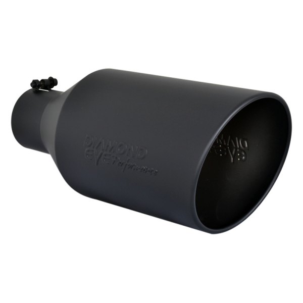 Diamond Eye® - 304 SS Round Rolled Edge Angle Cut Black Powder Coated Exhaust Tip