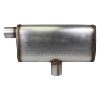 Different Trend® - Flow II Series Stainless Steel Oval Gray Exhaust Muffler (2.5" Side ID, 2.5" Offset OD, 18" Length)