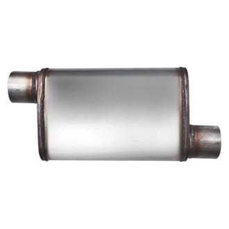 Different Trend® - Flow II Series Stainless Steel Oval Gray Exhaust Muffler (2.25" Offset ID, 2.25" Offset OD, 14" Length)