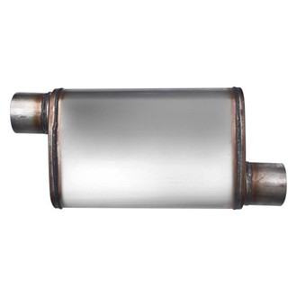 Different Trend® - Flow II Series Stainless Steel Oval Gray Exhaust Muffler (2.5" Offset ID, 2.5" Offset OD, 14" Length)