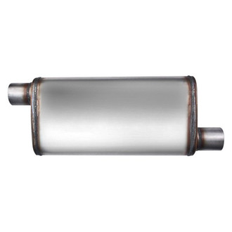 Different Trend® - Flow II Series Stainless Steel Oval Gray Exhaust Muffler (2.5" Offset ID, 2.5" Offset OD, 18" Length)