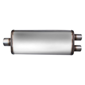 Different Trend® - Flow II Series Stainless Steel Oval Gray Exhaust Muffler (3" Center ID, 2.25" Dual OD, 18" Length)