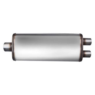 Different Trend® - Flow II Series Stainless Steel Oval Gray Exhaust Muffler (3" Center ID, 2.5" Dual OD, 18" Length)
