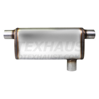 Different Trend® - Flow II Series Stainless Steel Oval Gray Exhaust Muffler (2.5" Offset Side ID, 2.5" Split Dual OD, 18" Length)