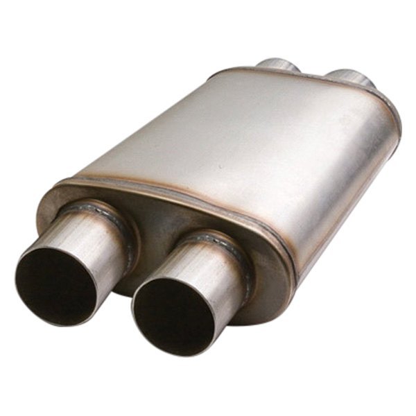 Universal Oval Exhaust Muffler Center 2.25/" inlet to 2.25/" Dual outlet