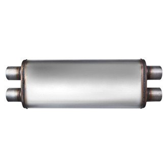 Different Trend® - Flow II Series Stainless Steel Oval Gray Exhaust Muffler (2.25" Dual ID, 2.25" Dual OD, 22" Length)