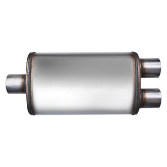 Different Trend® - Flow II Series Stainless Steel Oval Gray Exhaust Muffler (2.5" Center ID, 2.5" Dual OD, 14" Length)