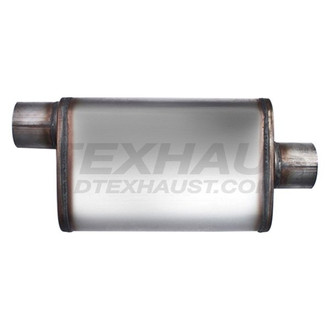 Different Trend® - Flow II Series Stainless Steel Oval Gray Exhaust Muffler (2.5" Offset ID, 2.5" Center OD, 14" Length)
