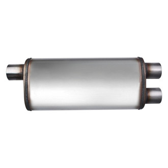 Different Trend® - Flow II Series Stainless Steel Oval Gray Exhaust Muffler (2.5" Offset ID, 2.5" Dual OD, 18" Length)