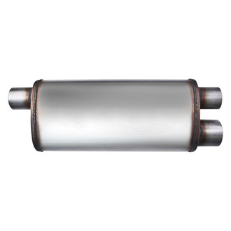Different Trend® - Flow II Series Stainless Steel Oval Gray Exhaust Muffler (2.5" Offset ID, 3" x 2.5" Dual OD, 18" Length)
