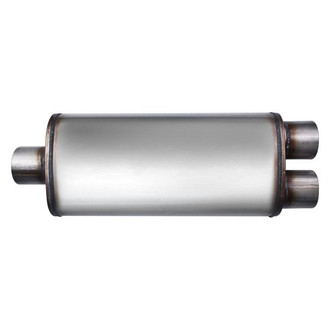 Different Trend® - Flow II Series Stainless Steel Oval Gray Exhaust Muffler (2.5" Center ID, 2.5" Dual OD, 18" Length)