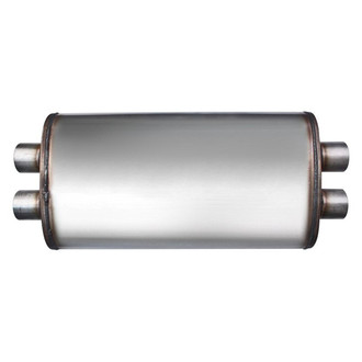 Different Trend® - Flow II Series Stainless Steel Oval Gray Exhaust Muffler (2.5" Dual ID, 2.5" Dual OD, 22" Length)