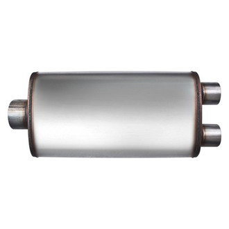 Different Trend® - Flow II Series Stainless Steel Oval Gray Exhaust Muffler (3" Center ID, 3" Dual OD, 22" Length)